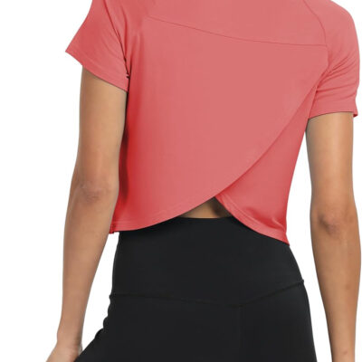689a2223abbd9a5dcbdbd99c8b61e10fd7d4b5f20165ce28043bc.jpg Mippo Workout Tops for Women Cropped Split Back Athletic Gym Exercise Shirts Loose Fit