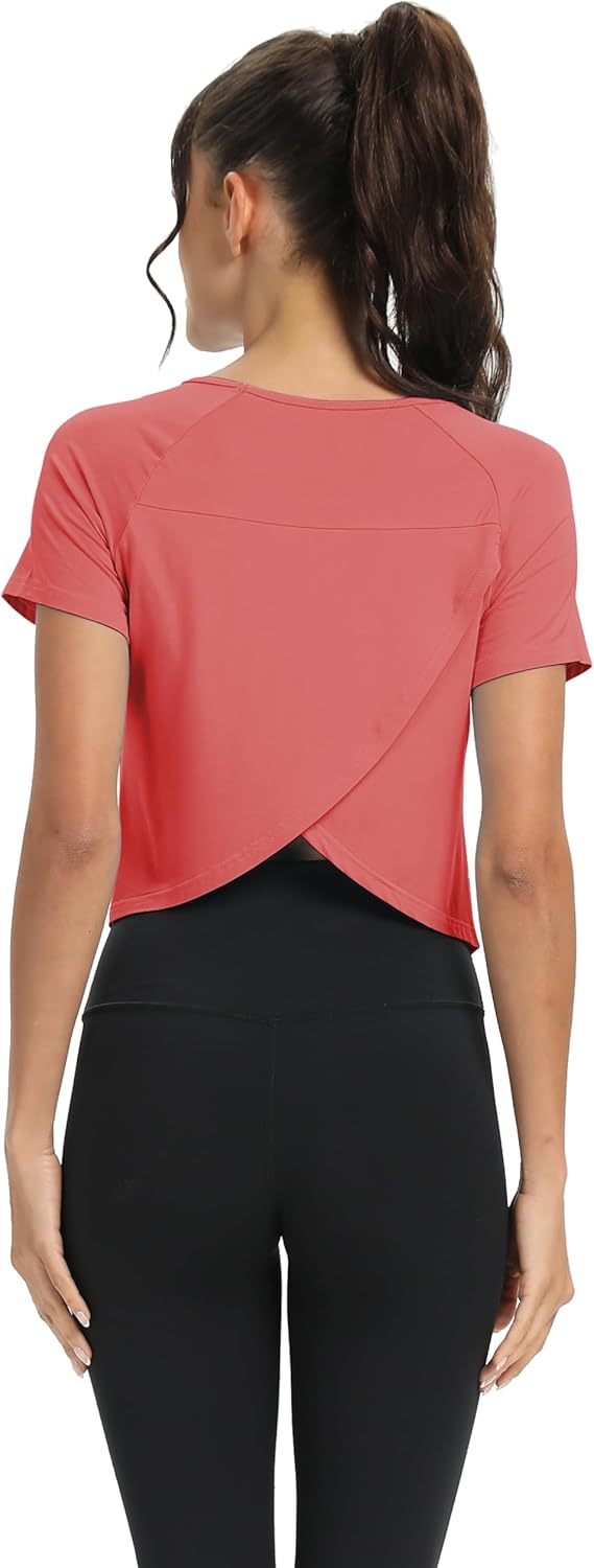689a222675f4add79b72385432da9f88f82a07d083f37c7b7151f.jpg Mippo Workout Tops for Women Cropped Split Back Athletic Gym Exercise Shirts Loose Fit