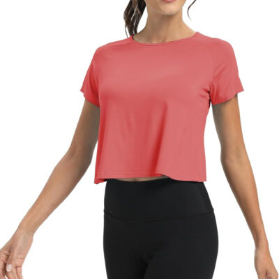 689a2227096010bcfbf16a4647f82551912f0def83728ab2bf005.jpg Mippo Workout Tops for Women Cropped Split Back Athletic Gym Exercise Shirts Loose Fit