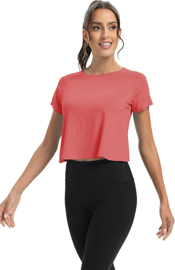 689a2227096010bcfbf16a4647f82551912f0def83728ab2bf005.jpg Mippo Workout Tops for Women Cropped Split Back Athletic Gym Exercise Shirts Loose Fit
