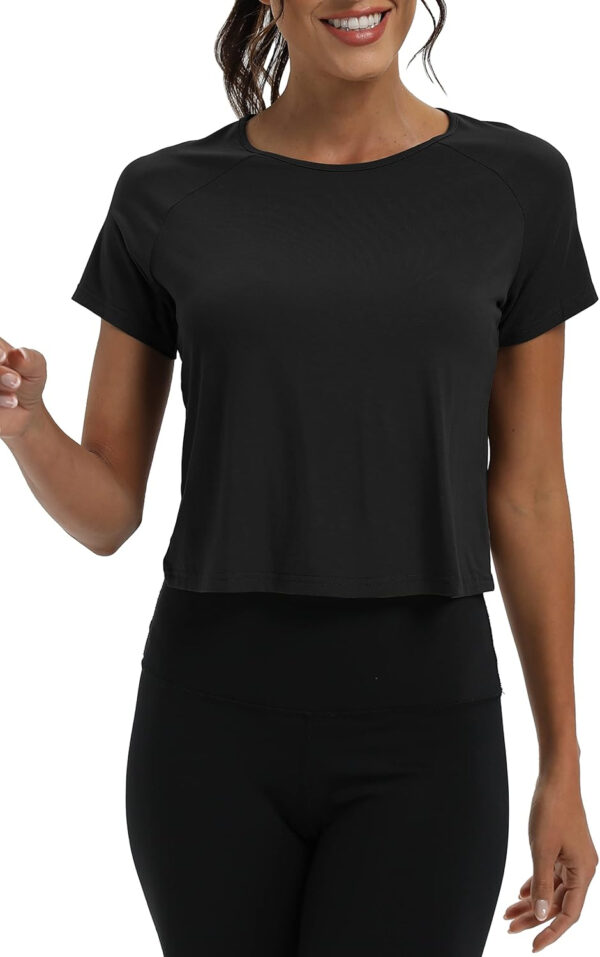 689a2228f3de7eb61f1186647a4f4ca036d160eb11a05aebc2236.jpg Mippo Workout Tops for Women Cropped Split Back Athletic Gym Exercise Shirts Loose Fit