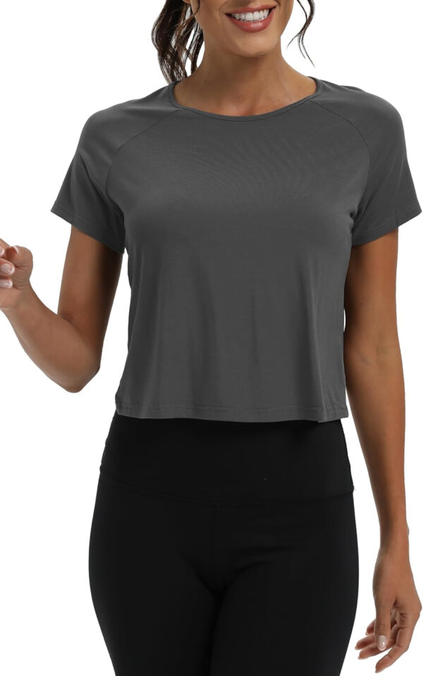 689a222cdd9832aca0dd1c7497c3dfcd22ae230f46cbac936569a.jpg Mippo Workout Tops for Women Cropped Split Back Athletic Gym Exercise Shirts Loose Fit
