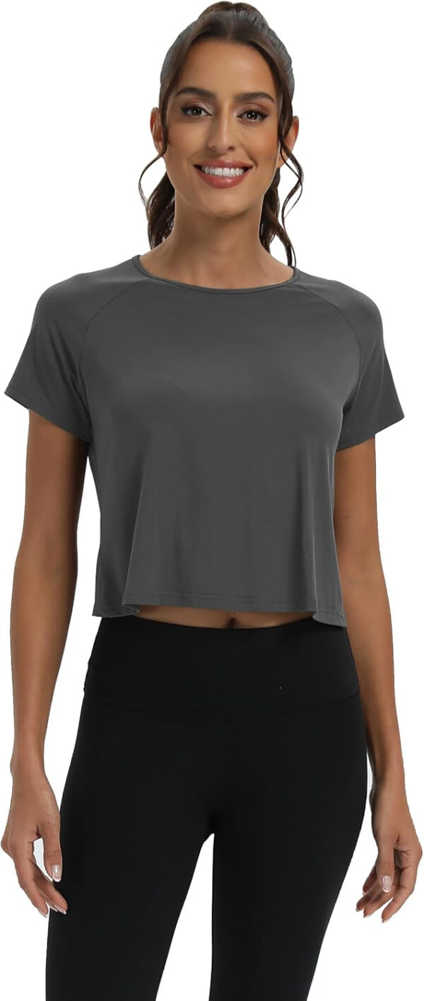 689a223017d7fdaef24ecb1e3be1a34533a1dcdd36cd56936e73a.jpg Mippo Workout Tops for Women Cropped Split Back Athletic Gym Exercise Shirts Loose Fit