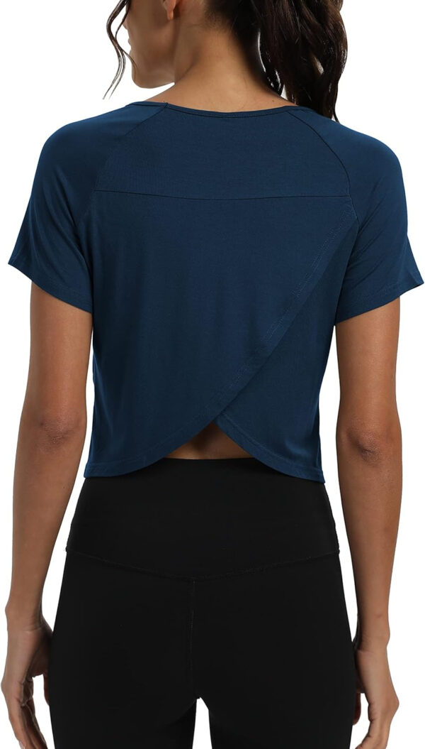689a2230c6f74eb622ad887e70767177850d2edb21540e452fffb.jpg Mippo Workout Tops for Women Cropped Split Back Athletic Gym Exercise Shirts Loose Fit