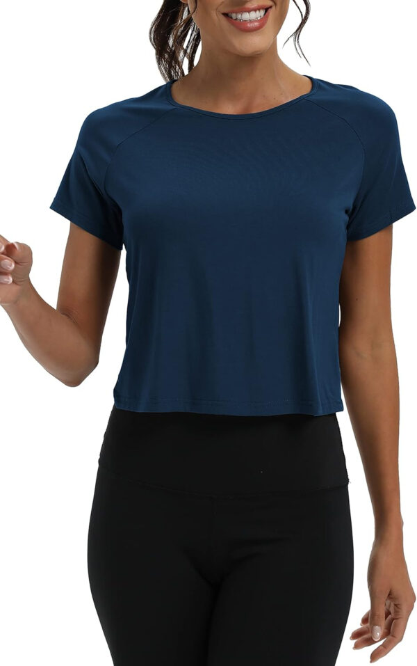 689a2231be22e8f250c23fe93c2d52e39fe9226d3e2d5760061ab.jpg Mippo Workout Tops for Women Cropped Split Back Athletic Gym Exercise Shirts Loose Fit
