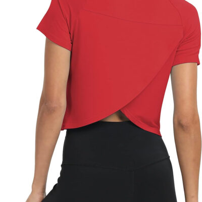 689a22388e9e560e172f45205a289f8a7a6fa6b6283b79bc27c0e.jpg Mippo Workout Tops for Women Cropped Split Back Athletic Gym Exercise Shirts Loose Fit