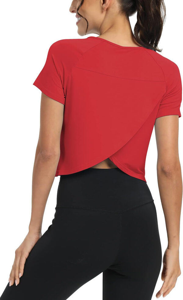 689a22388e9e560e172f45205a289f8a7a6fa6b6283b79bc27c0e.jpg Mippo Workout Tops for Women Cropped Split Back Athletic Gym Exercise Shirts Loose Fit