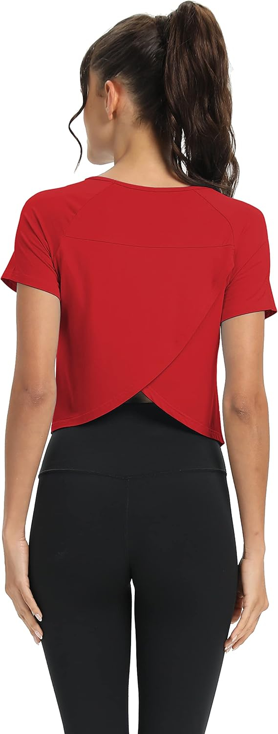 689a223b94adfb03fbcf8ace0f1e3bb25b8a6cd660666758bd13e.jpg Mippo Workout Tops for Women Cropped Split Back Athletic Gym Exercise Shirts Loose Fit