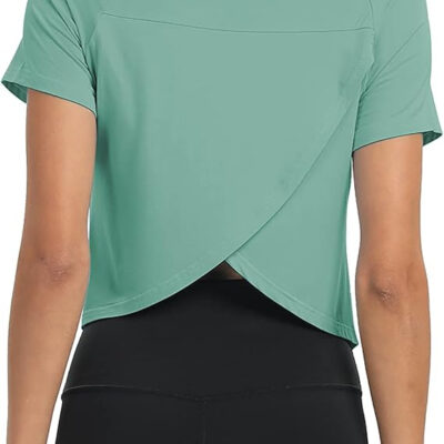 689a223ee39c71e08b5680c843595f149fd343c4a03df69f131c9.jpg Mippo Workout Tops for Women Cropped Split Back Athletic Gym Exercise Shirts Loose Fit