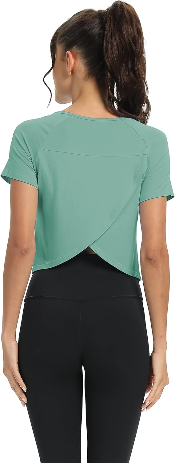 689a223ee39c71e08b5680c843595f149fd343c4a03df69f131c9.jpg Mippo Workout Tops for Women Cropped Split Back Athletic Gym Exercise Shirts Loose Fit