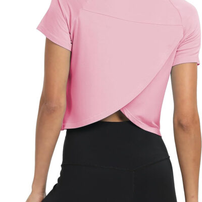 689a223f78e0b398c3d139a81d3caf9770244b4dcc8988cfe1269.jpg Mippo Workout Tops for Women Cropped Split Back Athletic Gym Exercise Shirts Loose Fit
