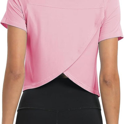 689a22425722badc6508e8ee2e8192fd6dbb49af69585eb038991.jpg Mippo Workout Tops for Women Cropped Split Back Athletic Gym Exercise Shirts Loose Fit
