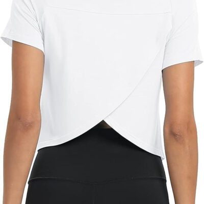 689a2245900e4eb1b5fdef842c5291f46effd8efb4ef02e7b8d83.jpg Mippo Workout Tops for Women Cropped Split Back Athletic Gym Exercise Shirts Loose Fit