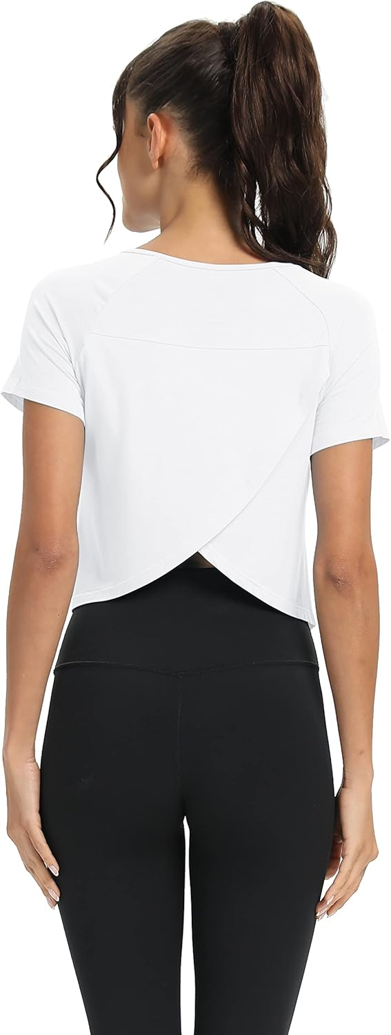 689a2245900e4eb1b5fdef842c5291f46effd8efb4ef02e7b8d83.jpg Mippo Workout Tops for Women Cropped Split Back Athletic Gym Exercise Shirts Loose Fit