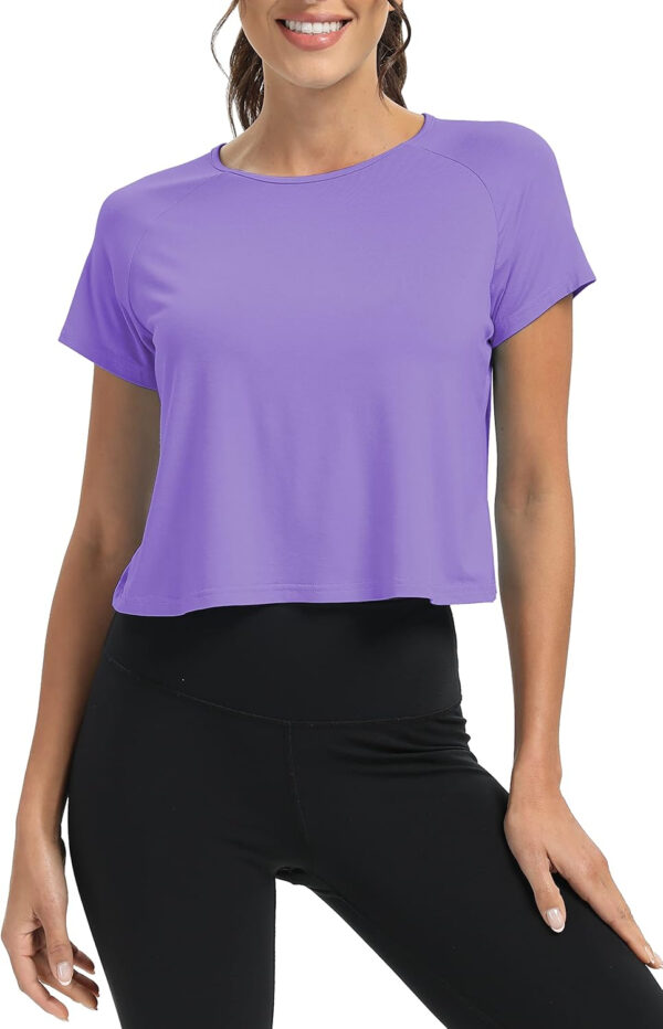 689a22473b4050767032568b3eac6a810b00835d2b175ea177d25.jpg Mippo Workout Tops for Women Cropped Split Back Athletic Gym Exercise Shirts Loose Fit