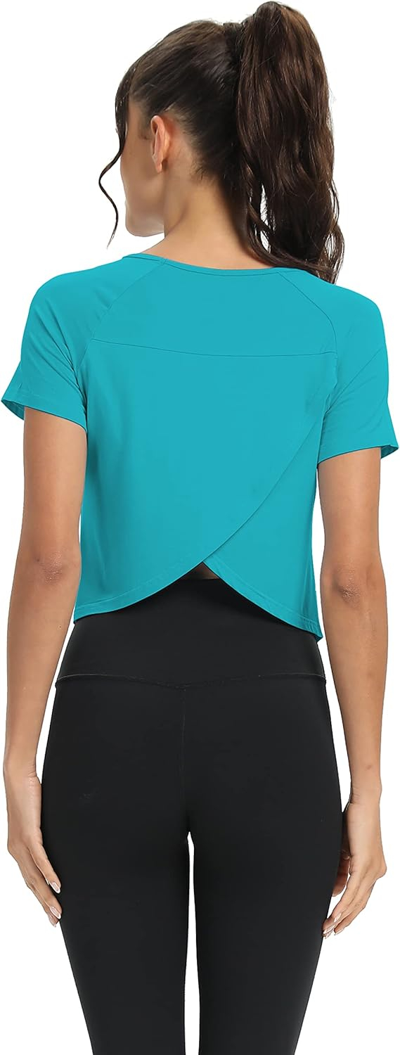 689a225577f8925a74c2c0c39bd1f9c0dd20418f8a39195206d7a.jpg Mippo Workout Tops for Women Cropped Split Back Athletic Gym Exercise Shirts Loose Fit