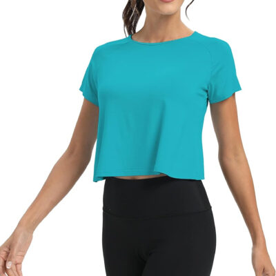 689a225603fa671f04561ddeb2df773ac56d5a493b0e6090066ac.jpg Mippo Workout Tops for Women Cropped Split Back Athletic Gym Exercise Shirts Loose Fit