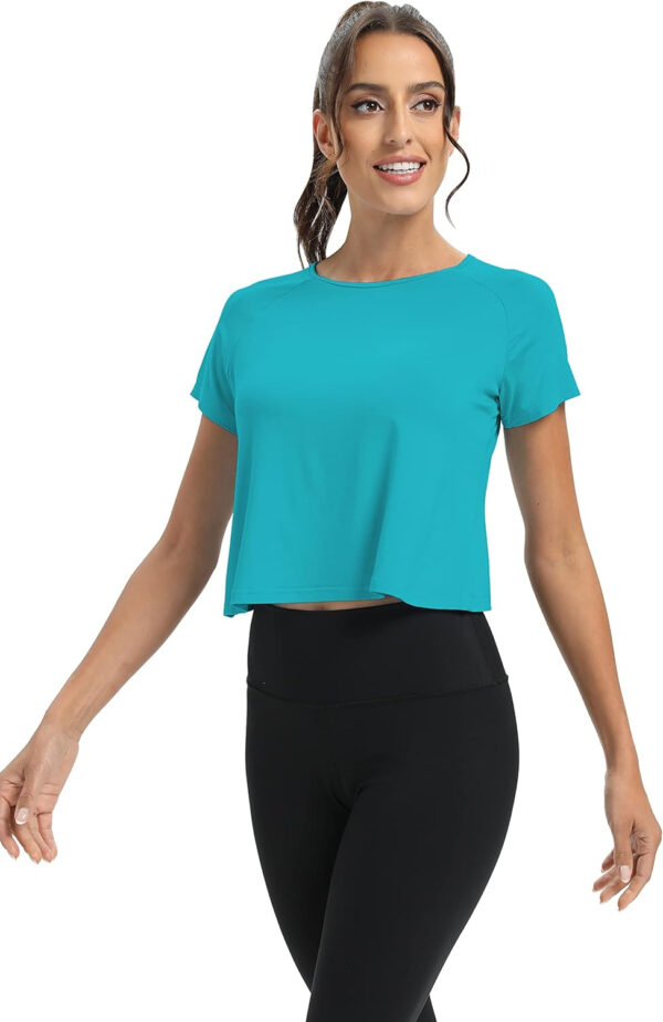 689a225603fa671f04561ddeb2df773ac56d5a493b0e6090066ac.jpg Mippo Workout Tops for Women Cropped Split Back Athletic Gym Exercise Shirts Loose Fit