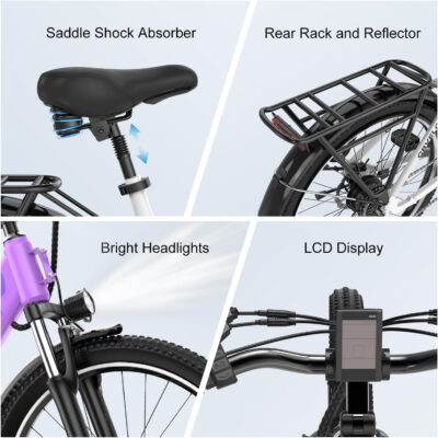 1000 Peak Electric Bike for Adults,up 80 Miles Removable Battery Ebike, 26" Electric E Bike with 7-Speed,Adult Electric Bicycles for Commute Beach Snow Womens All Terrain