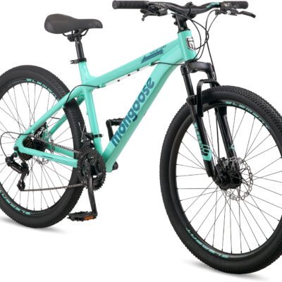 689a33a2c19ca1e0ca4bbd2af6454cbe7f663ff1d08a1093a2b8b.jpg Mongoose Grafton Mountain Bike, 24, 26 or 27.5 Inch Bike, 21 Speed, Aluminum Frame, Knobby Mountain Tires, Suspension Fork, Trigger Shifters, Mechanical Disc Brakes, Teal, Tan, Blue or Purple