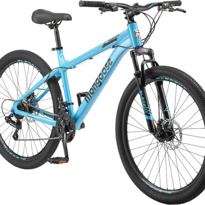 689a33ab46153d03bcbe079fde862839454b093329c9a4699e64e.jpg Mongoose Grafton Mountain Bike, 24, 26 or 27.5 Inch Bike, 21 Speed, Aluminum Frame, Knobby Mountain Tires, Suspension Fork, Trigger Shifters, Mechanical Disc Brakes, Teal, Tan, Blue or Purple