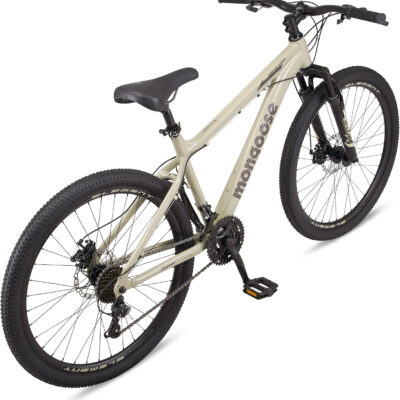 689a33bb839861d102adf5482af247b36874e28bc8a62c8a68378.jpg Mongoose Grafton Mountain Bike, 24, 26 or 27.5 Inch Bike, 21 Speed, Aluminum Frame, Knobby Mountain Tires, Suspension Fork, Trigger Shifters, Mechanical Disc Brakes, Teal, Tan, Blue or Purple