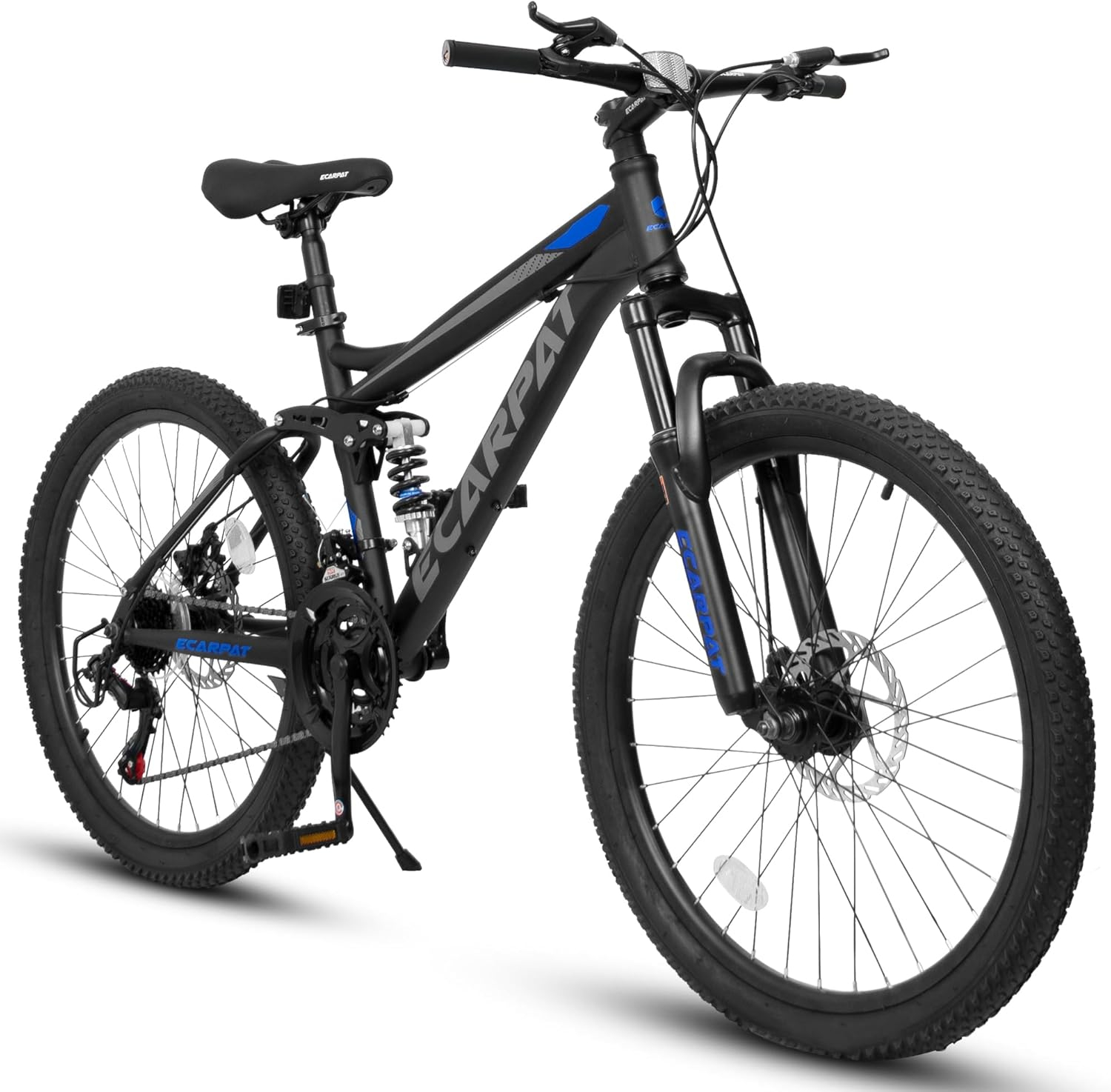 LuckyMoon 24 Inch Full Suspension Mountain Bike, 21-Speed Gear Indicator Shifter, Dual Disc Brakes, High Carbon Steel Frame, Shock Absorber MTB for Adults Teens, Unisex Trail Bicycle for Men & Women