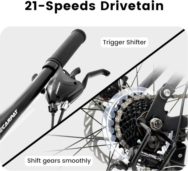 689a33dfc0e43adbc5a844eef01a08dc0f354596339b6cbf1afbb.jpg LuckyMoon 24 Inch Full Suspension Mountain Bike, 21-Speed Gear Indicator Shifter, Dual Disc Brakes, High Carbon Steel Frame, Shock Absorber MTB for Adults Teens, Unisex Trail Bicycle for Men & Women