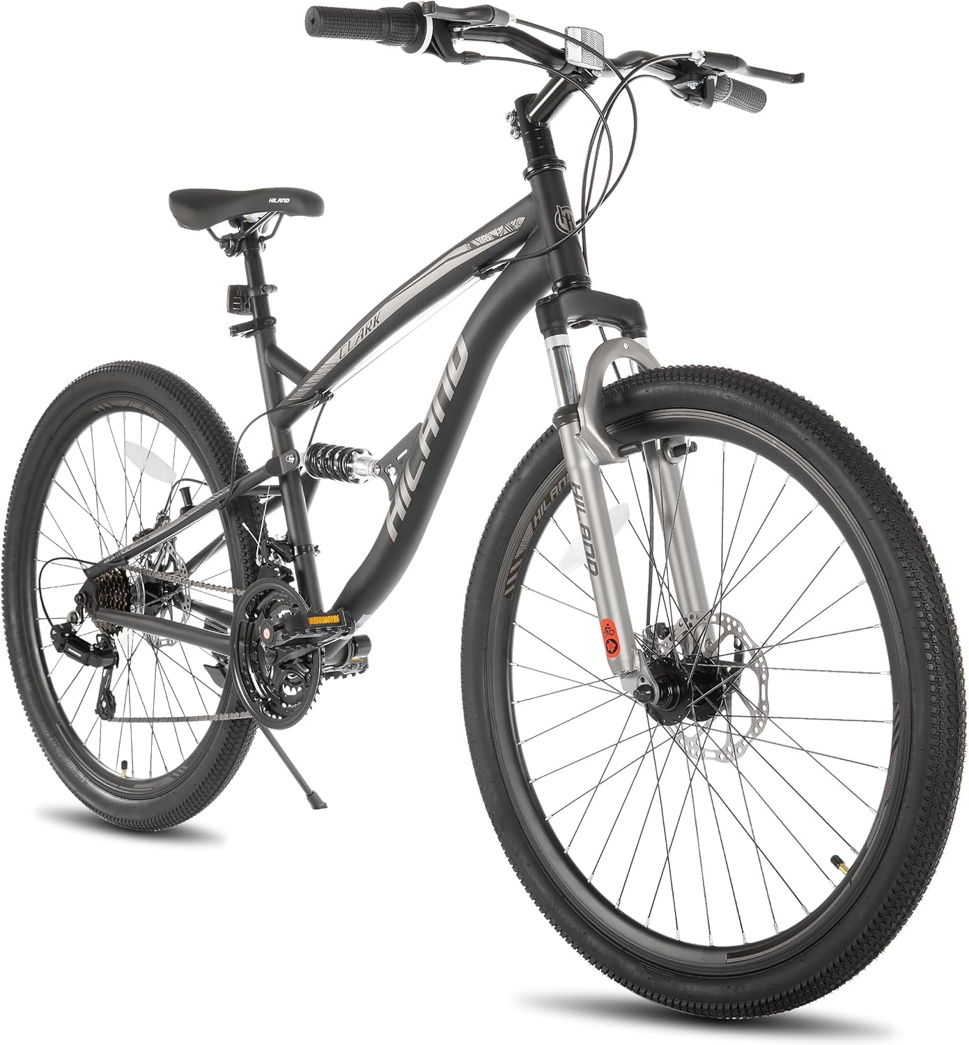 Hiland Full Suspension Mens Mountain Bike, 21 Speed, 26 Inch Wheel, Dual Disc Brake Bike for Men Womens Adult Bicycle