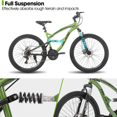 Hiland Full Suspension Mens Mountain Bike, 21 Speed, 26 Inch Wheel, Dual Disc Brake Bike for Men Womens Adult Bicycle
