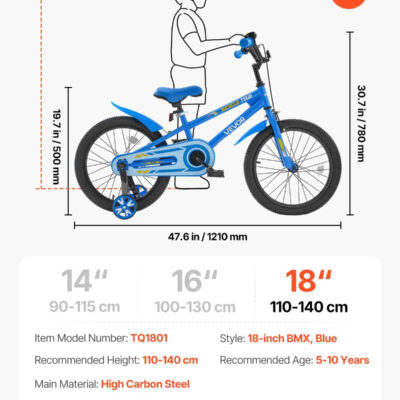 689a38aa99c62762fb5585d0d0885245d3553df6a399245d747e0.jpg VEVOR Kids Bike, 14/16/18 Inches BMX Style Children Bicycle, Training Wheels Included, Sturdy and Easy to Assemble, Toddler Bike for Boys & Girls Learning to Ride, Blue