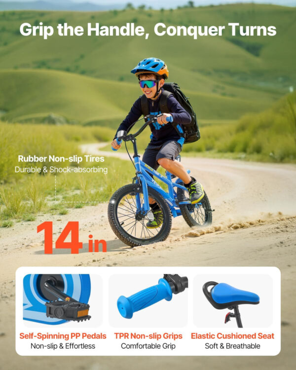 689a38bf75c9727d4d1698a94530846362e00a11f7091ec1b7770.jpg VEVOR Kids Bike, 14/16/18 Inches BMX Style Children Bicycle, Training Wheels Included, Sturdy and Easy to Assemble, Toddler Bike for Boys & Girls Learning to Ride, Blue
