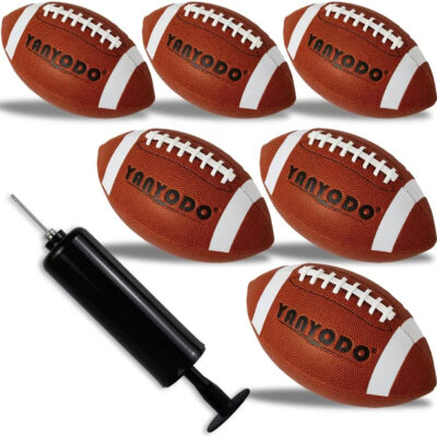 689a3e2fc2af04b8600d10cfcdef3ecd9fc2f5471db92c7379982.jpg 6 Pack Football Size 6/9 Official Sized Ball with Textured Grip for Youth High School&College Practice, Match and Scrimmage Play Indoors & Outdoors All Weather Use with Pump