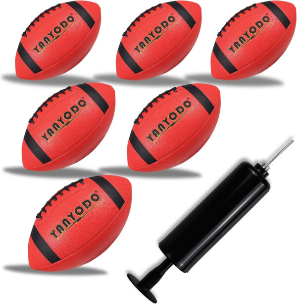 689a3e56e9f6aa5c90aecb1835673653e5a8ce565cbe40e2dfc9d.jpg 6 Pack Football Size 6/9 Official Sized Ball with Textured Grip for Youth High School&College Practice, Match and Scrimmage Play Indoors & Outdoors All Weather Use with Pump