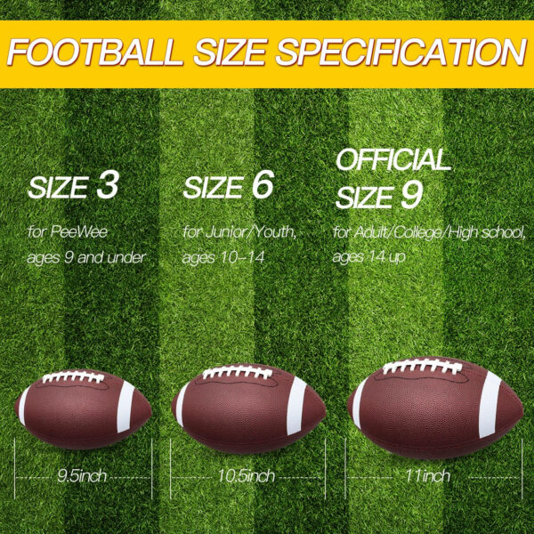 689a3ee409ee961e4844a5454f2605b86a95ee127edcdbffa5595.jpg jiaonun 6 Pack Youth Size 6/Official Size 9 Footballs Inflatable with Pump for Youth, Junior, Adult, College, High School, Regulation Size Football, American Football, Composite Leather Foot Ball