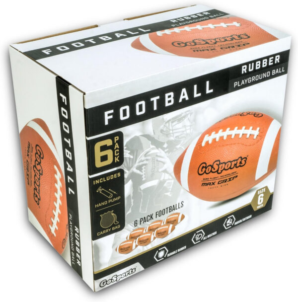 689a3f2419776661268550795bf0512e04fe147e9b8a4b2575e27.jpg GoSports Rubber Footballs - 6 Pack of Youth Size Balls with Pump & Carrying Bag