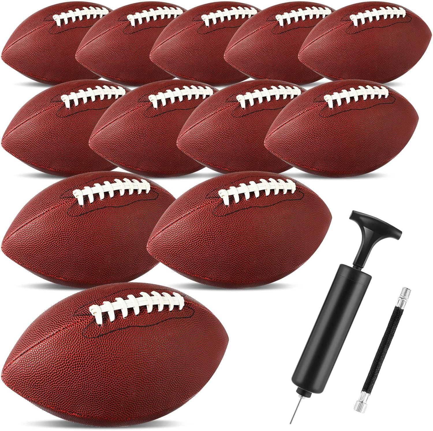 Syhood 12 Pack Composite Leather Footballs Official Size Footballs Bulk Leather Inflatable Football with Pump Regulation Highschool College Football for Training and Recreational Play