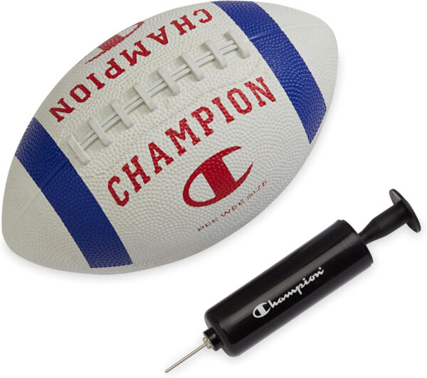 689a40426fbb5c783ec72fec7558615ef67fd36000ac755cf347a.jpg Champion Blitz Football, All-Weather Football, Enhanced Grip, Durable Rubber Cover and Molded Laces, for Outdoor Sports & Training, Includes 6 Ball Pump