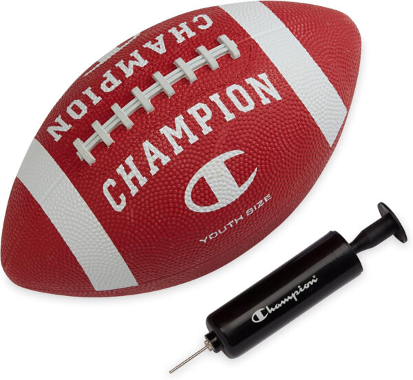 689a4058c62ec7dc3da6c03995f4ac3c53c64998869ee736a9b9b.jpg Champion Blitz Football, All-Weather Football, Enhanced Grip, Durable Rubber Cover and Molded Laces, for Outdoor Sports & Training, Includes 6 Ball Pump
