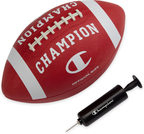 689a406d4e28a62a0c9d4f78e46bbbc8291f8209b24709deb2d8b.jpg Champion Blitz Football, All-Weather Football, Enhanced Grip, Durable Rubber Cover and Molded Laces, for Outdoor Sports & Training, Includes 6 Ball Pump