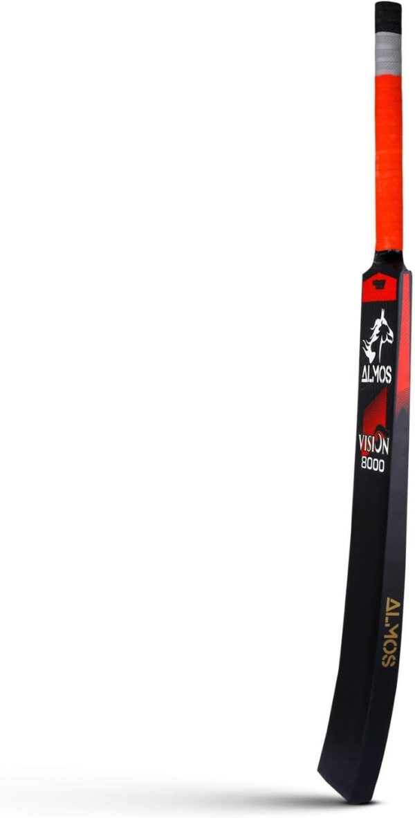 Almos Sports Vision-8000 Tape Ball Cricket Bat – Lightweight Curved Profile for Tapped Tennis Ball & Softball Cricket | Powerful Strokes for Enhanced Performance for Adults, Black Red & White Red |