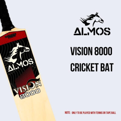 Almos Sports Vision-8000 Tape Ball Cricket Bat – Lightweight Curved Profile for Tapped Tennis Ball & Softball Cricket | Powerful Strokes for Enhanced Performance for Adults, Black Red & White Red |
