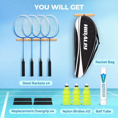 689a454d2b76fe84bfe4744ad202b241fc75a8f9cadde424ed83a.jpg HIRALIY Badminton Rackets Set for Backyards, Lightweight Badminton Set of 2/4, Includ Rackets, Birdies, 1 Carrying Bag, Outdoor Games for Adults Family Kids Beginners