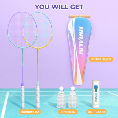 689a45573ca265c7ea8cf6a322d3c7d0827cb4e05c43d18c81ebc.jpg HIRALIY Badminton Rackets Set for Backyards, Lightweight Badminton Set of 2/4, Includ Rackets, Birdies, 1 Carrying Bag, Outdoor Games for Adults Family Kids Beginners