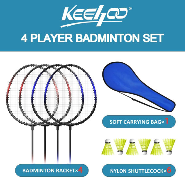 689a45828048aca455c8de8f373fef4f41cf9b8cb4c29c180d7b2.jpg KH Badminton Rackets Set of 2 4 6 for Adults Kids,Beach Lawn Backyard Game Outdoor Sports,Racquets,Shuttlecocks & Carry Bag Included