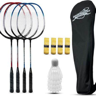 Magicorange Badminton Rackets Set of 4 for Outdoor Backyard Games, Including 4 Racquets,4 Shuttlecocks, 4 Replacement Grip Tapes & 1 Carry Bag