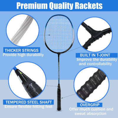 Magicorange Badminton Rackets Set of 4 for Outdoor Backyard Games, Including 4 Racquets,4 Shuttlecocks, 4 Replacement Grip Tapes & 1 Carry Bag