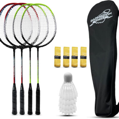 Magicorange Badminton Rackets Set of 4 for Outdoor Backyard Games, Including 4 Racquets,4 Shuttlecocks, 4 Replacement Grip Tapes & 1 Carry Bag