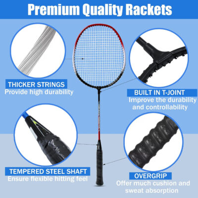 Magicorange Badminton Rackets Set of 4 for Outdoor Backyard Games, Including 4 Racquets,4 Shuttlecocks, 4 Replacement Grip Tapes & 1 Carry Bag