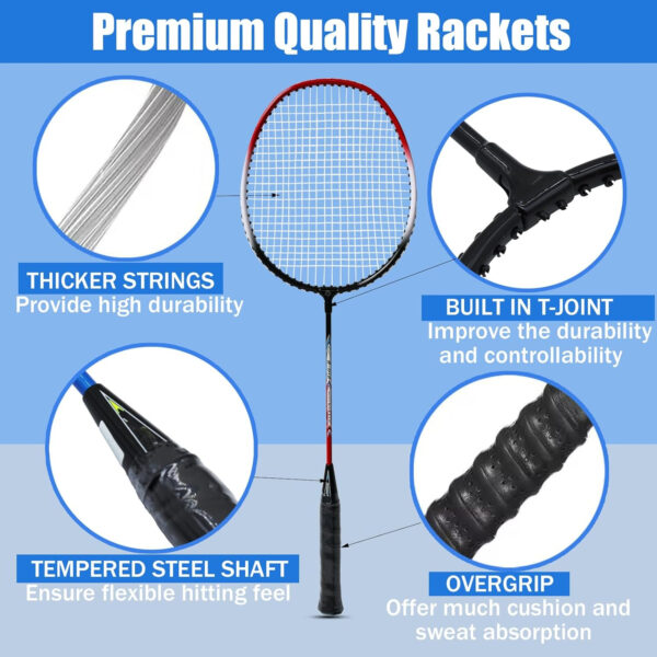Magicorange Badminton Rackets Set of 4 for Outdoor Backyard Games, Including 4 Racquets,4 Shuttlecocks, 4 Replacement Grip Tapes & 1 Carry Bag